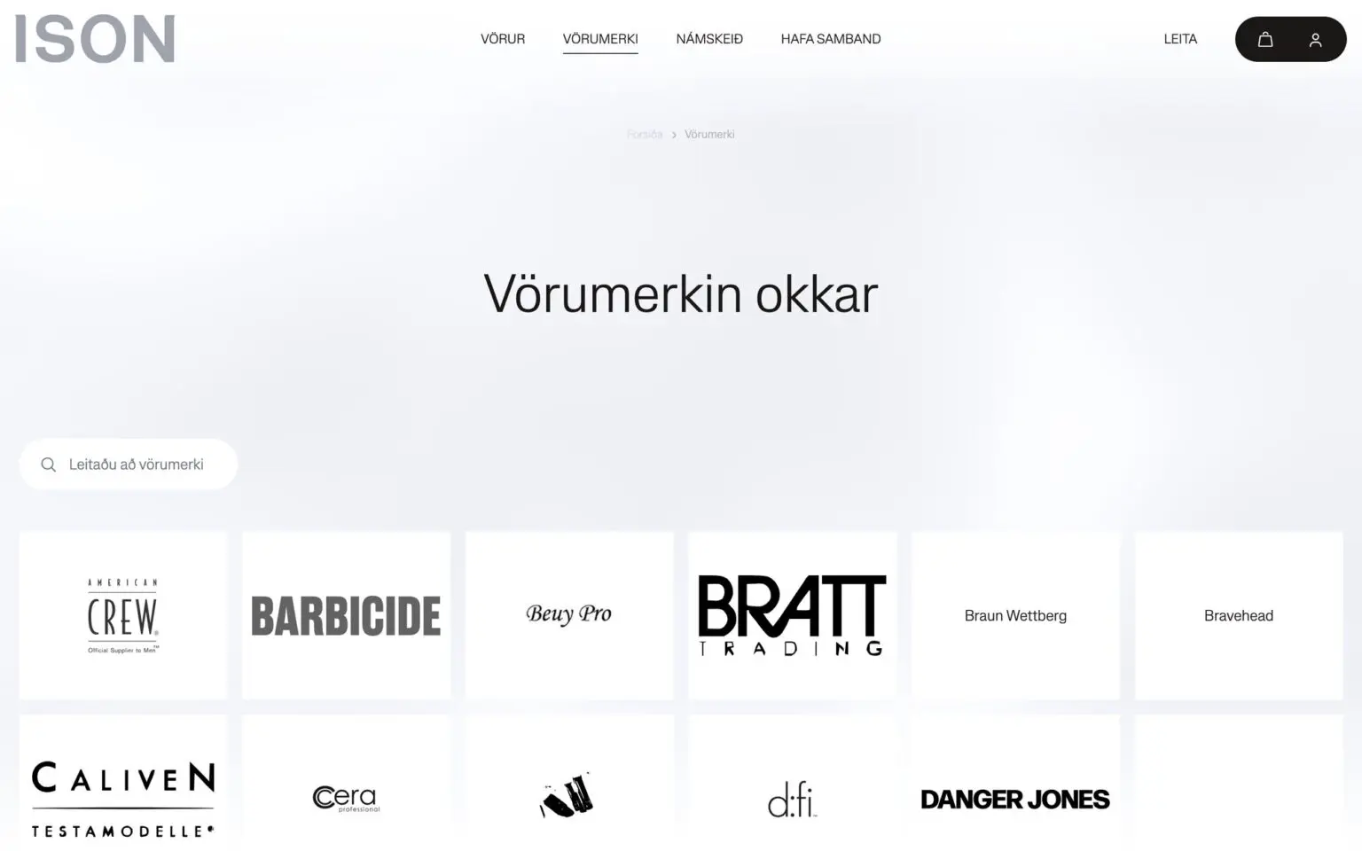 Yfirlit yfir vörumerkin með leit